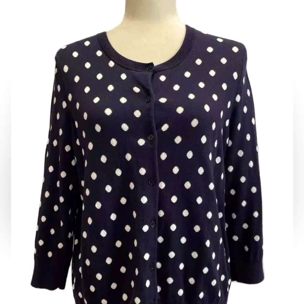 Talbots Black and White Polka Dot Women’s Sweater Cardigan Size Large Classy.